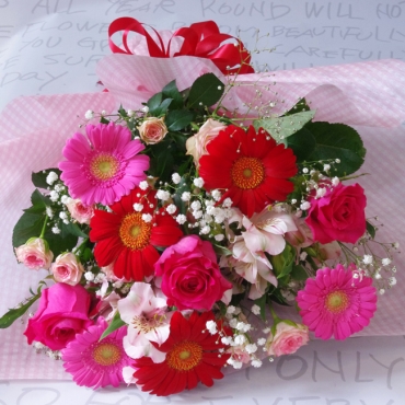 十三花園　おまかせ　赤・ピンク系　花束　ロングタイプ 900030